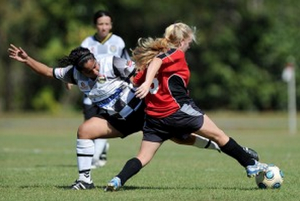 Playing soccer