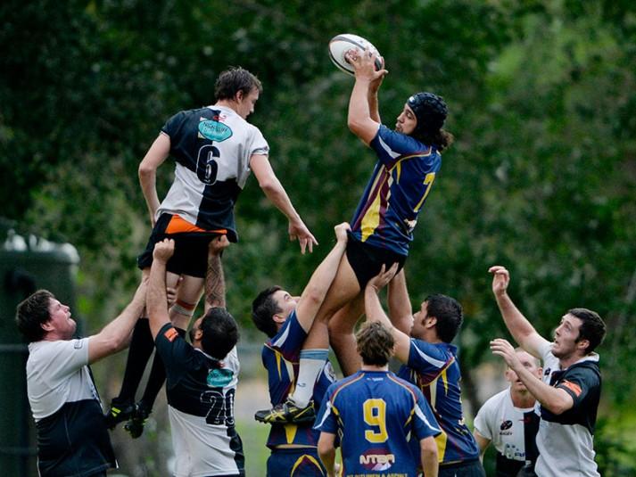 Going up for the ball in rugby