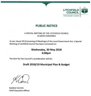 Special Meeting of Council May 2018