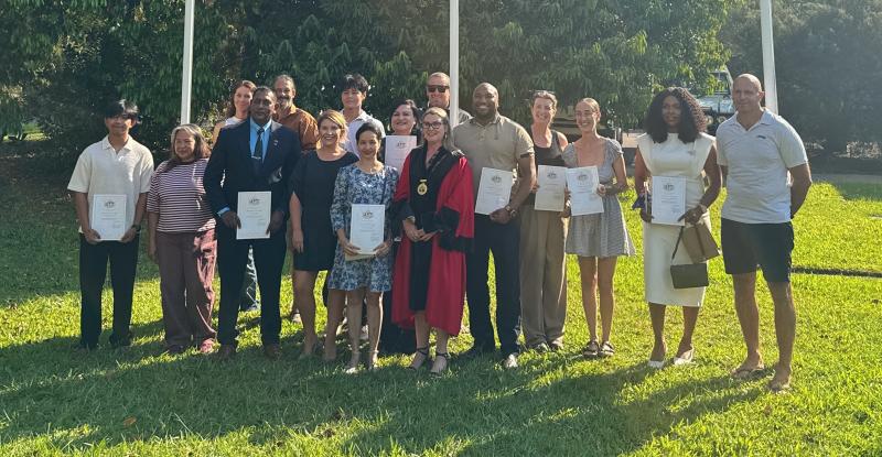 All new Australian Citizens pose with the mayor of Litchfield, Rachael Wright